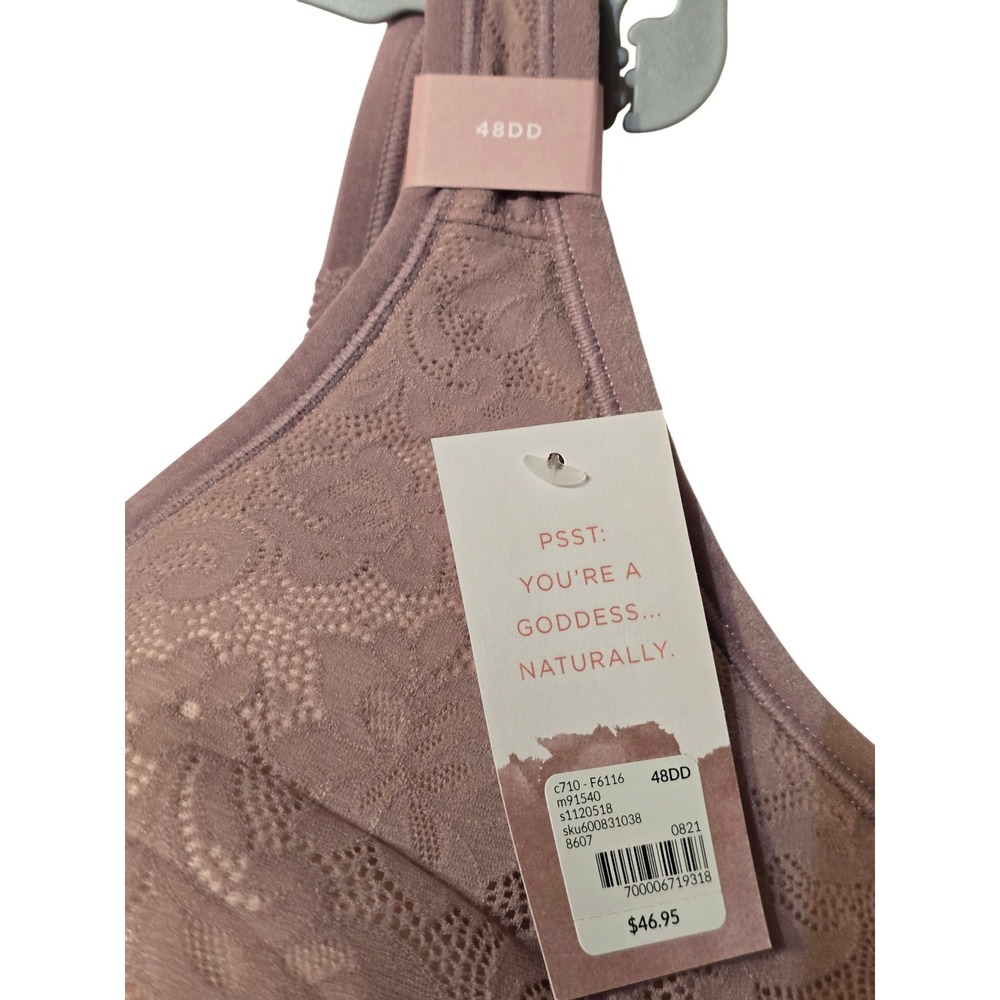 Cacique Cotton Collection Lightly Lined No-Wire‎ Bra 48DD Mauve Floral Lace NWT - Picture 2 of 4
